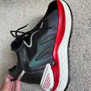 Anthony Wang raisin in black wedge sneakers